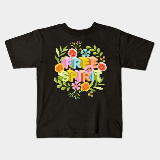 Free Spirit / Floral Art Kids T-Shirt by Designoholic